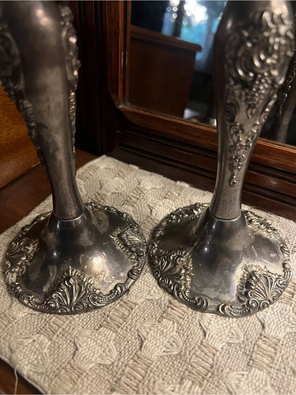GODINGER Classic Vintage Silver Plated Baroque Candlestick Holders Set of 2 GUC